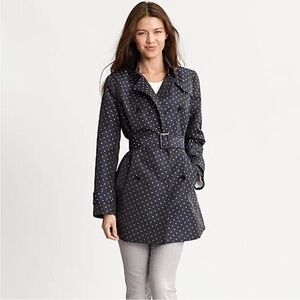 Banana Republic Trench Coat Double Breasted Lined Jacket Polka Dots Retro 50’s M